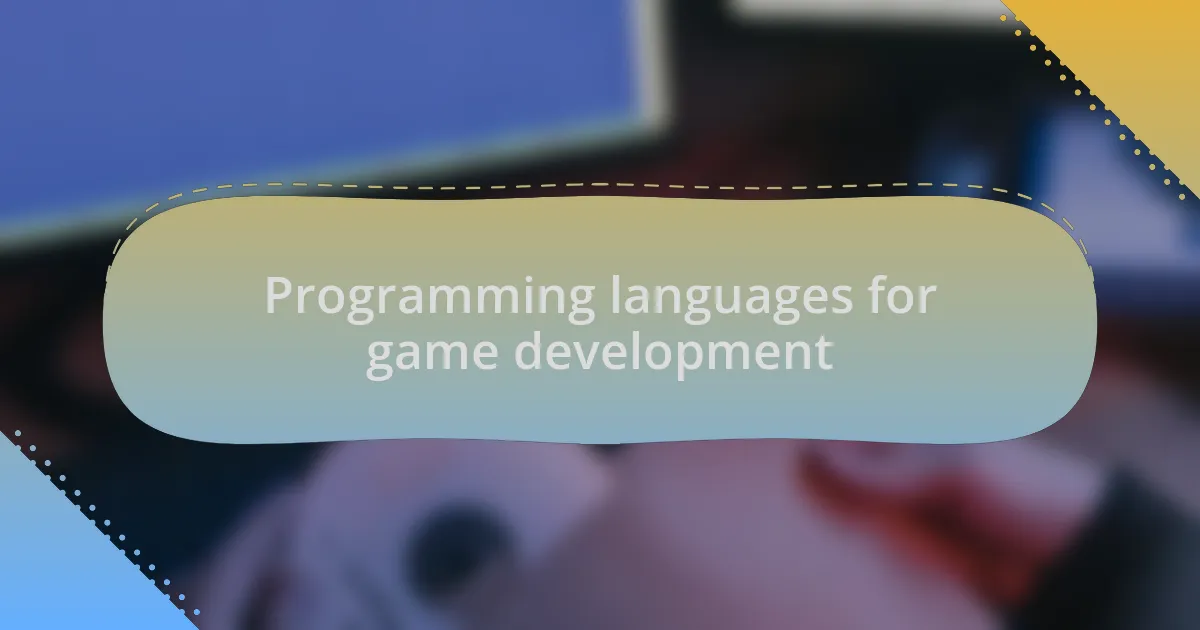 Programming languages for game development
